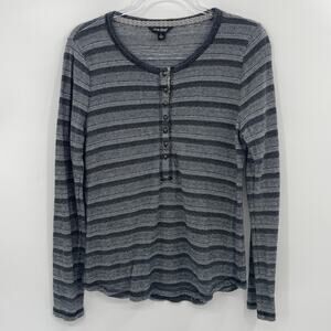 LUCKY BRAND Long Sleeve Shirt Womens Size L Striped Fitted Lightweight Cotton
